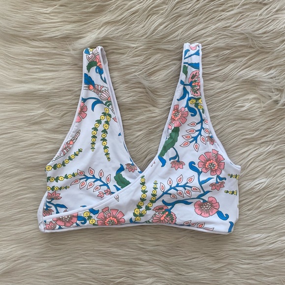 Maaji White Ribbed Pink Floral Reversible Jane Twisted Bikini Top Swimsuit - Picture 6 of 13